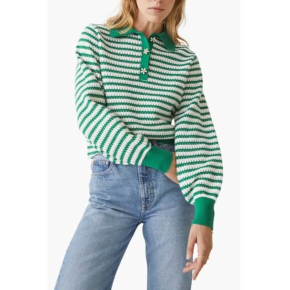 & Other Stories Sweaters - & other stories Womens Flower Button Stripe Pointelle Knit Polo Sweater. Size XS